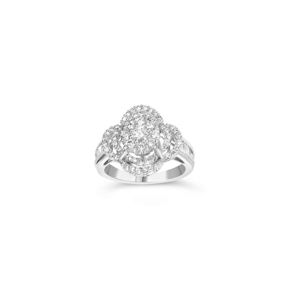 14K White Gold 1.0 Cttw Round & Baguette Cut